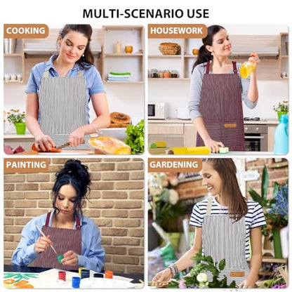 VALOME 2 Pack Kitchen Aprons with Pockets, Cooking Chef Apron for Men Women | Adjustable Neck Strap, Unisex Bib Soft Aprons, Cotton-Blend, for Grilling Cooking Gardening Baking - color: Brown & Red