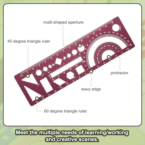 HARFINGTON 2pcs Multifunctional Geometric Rulers 15cm Metric and SAE Aluminum Straight Edge Protractor Angle Math Measuring Ruler Geometric Drawings Templates for Drawing Drafting, Dark Red - color: Dark Red
