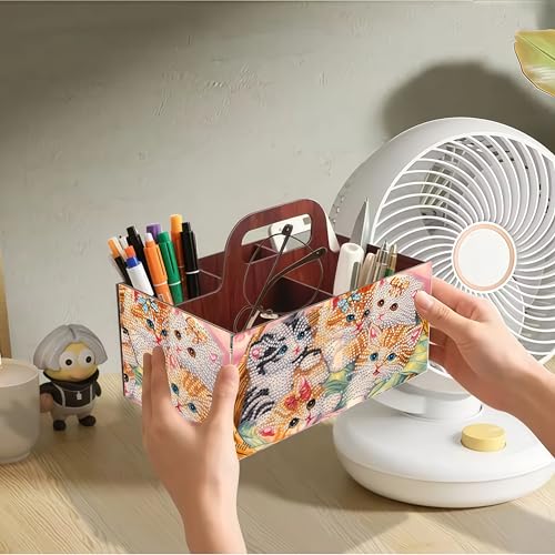 LSQFS Cat 5-Grid Wooden Diamond Painting Storage Box with Handle for Adults - color: cat