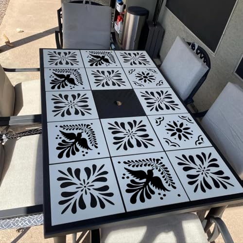 Talavera Stencil Mexican Stencils for Painting 4"x4" | Tile Stencil Folk Art Stencils for Painting on Furniture Wall Stairs Fabric DIY Crafts Decor - style: Tile 25P/4IN