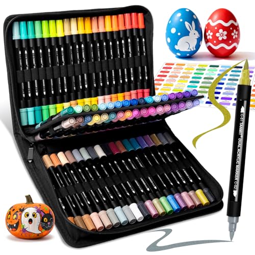 TANMIT 144 Colors Acrylic Paint Markers, 72 Pack Dual-Color Acrylic Paint Pens Markers for Rock Painting, Wood, Canvas, Stone, Glass, Ceramic Surfaces, DIY Crafts Art Supplies Kit - color: 144 Colors