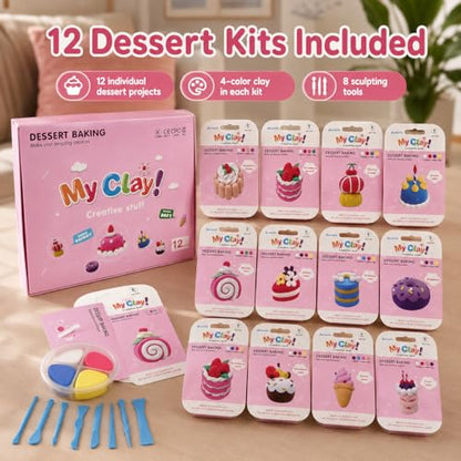 Air Dry Clay Kit for Kids, 12 Dessert Baking Modeling Clay for Kids, DIY Model Magic Clay with Tools and Tutorials, Soft&Non-Sticky, Safe&Non-Toxic Magic Clays,Creatible Art Crafts Toys Gifts - color: 12 Packs Desserts Dream Kit