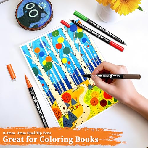 Brush Pens for Adult Coloring Books, 72 Colors Dual Tip Art Markers – Fine Tip for Outlining + Brush Tip for Coloring, Water-Based Non-Bleeding Markers for Journaling, Calligraphy, Hand Lettering - color: 72 Colors