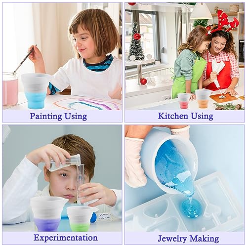 4 Pcs Silicone Resin Measure Cups Graduated Silicone Measuring Collapsible Silicone Measuring Cups,50ml/100/250ml/500ml Silicon Mixing Cups, for Epoxy Molds,Tumbler Making,Paint Making