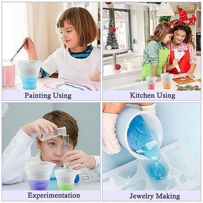 4 Pcs Silicone Resin Measure Cups Graduated Silicone Measuring Collapsible Silicone Measuring Cups,50ml/100/250ml/500ml Silicon Mixing Cups, for Epoxy Molds,Tumbler Making,Paint Making