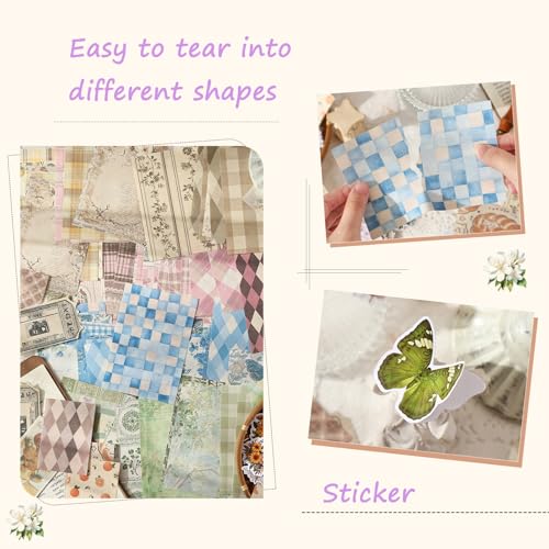 Wmhanler 400Pcs Scrapbook Supplies Vintage Scrapbook Paper Floral Junk Journal Stickers Journaling Supplies for Bullet Journaling, Retro Crafts, Planner, Collage Card Album