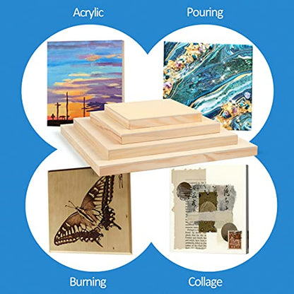 Falling in Art 8 Pack 4 Sizes Unfinished Birch Wood Canvas Panels Kit | Studio 3/4’’ Deep Wood Canvas, Cradle Boards for Painting, Pouring, Burning, Crafts, Epoxy Resin, Laser Engraving Cutting - size: 6*6 8*8 10*10 12*12 2-Pack