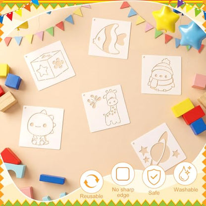 Marspark 72 Pcs Small Stencils for Crafts Reusable 3 Inch Stencils for Painting on Wood DIY Craft Paint Template for Wall Home Decor Card Rock Canvas Drawing Holiday (Baby Shower) - style: Baby Shower