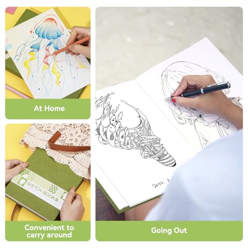 Arrtx A4 Sketchbook, Lay Flat Hardcover Sketch Book(120 Pages) 180GSM/90lb, Acid-Free Art Sketchbook for Artist, Students and Beginners - size: A4