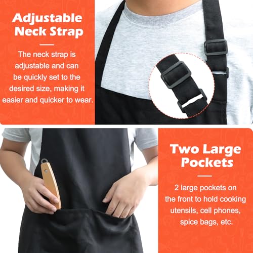 Bib Apron,Unisex Black Aprons Adjustable Washable,with 2 Pockets for Kitchen Crafting BBQ Drawing