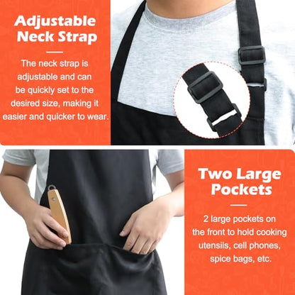Bib Apron,Unisex Black Aprons Adjustable Washable,with 2 Pockets for Kitchen Crafting BBQ Drawing