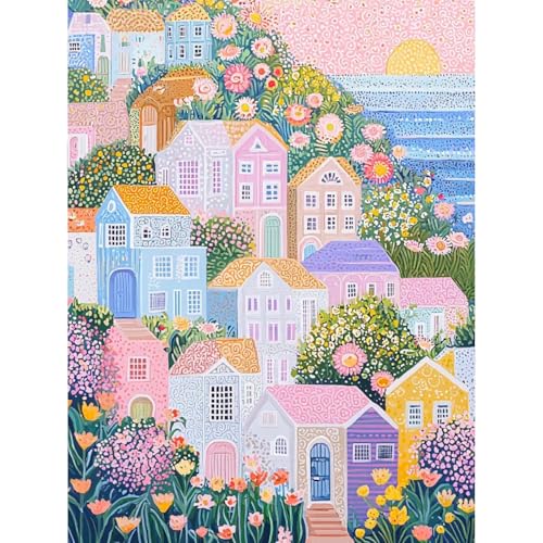 Clendo DIY Paint by Numbers Kit for Adults Beginner, Seaside House Adult Paint by Number Kits on Canvas, Oil Painting Kit for Gifts Home Wall Decor 16x20 Inch（No Frame） - color: MT22884-US, size: Frameless