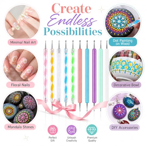 ABenkle 10Pcs Art Dotting Tools for Nail Art, Ball Tip Clay Tools Sculpting Pattern Tracing Stylus, Ball Embossing Stylu for Drawing,Painting Rocks Mandalas,Art Dot Tools