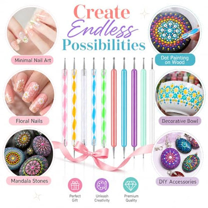 ABenkle 10Pcs Art Dotting Tools for Nail Art, Ball Tip Clay Tools Sculpting Pattern Tracing Stylus, Ball Embossing Stylu for Drawing,Painting Rocks Mandalas,Art Dot Tools