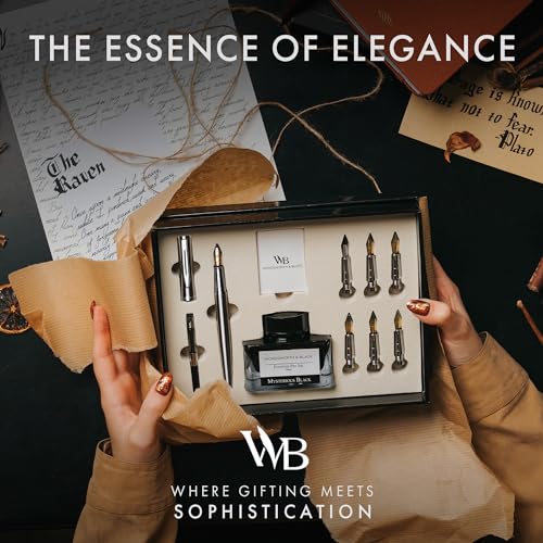 Wordsworth & Black Luxury Calligraphy Pen Set for Writing, 6 Nibs,Silver | Fountain Ink Bottle, Cartridges & Refill Converter, Refillable, Silver, High End Gift for Men & Women, Journaling & Lettering - color: Silver Chrome