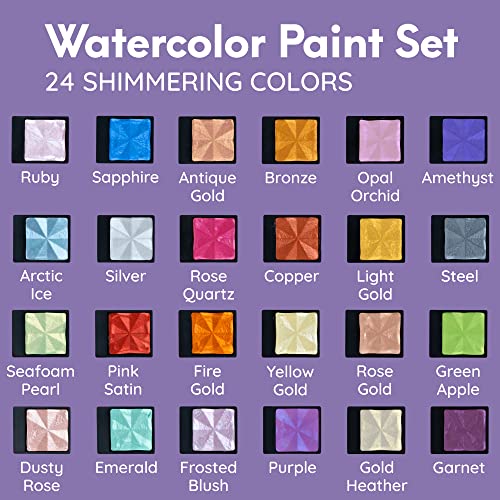 MozArt Komorebi Professional Metallic Watercolor Set 24 Colors Metal | Shimmer Watercolor Art Supplies – Lockable Metal Box & Detachable Pans – 24 Colors for Arts, Crafts, Journaling & Mixed Media - color: Watercolor 24 Metallic Set