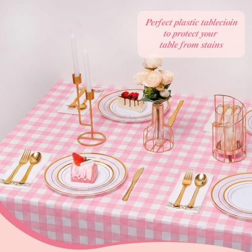 Goodluck 54" x 300 Ft Pink＆White Checkered Tablecloth Roll with Cutter Box - color: Pink Checkered, size: 15.4" x 5.5" (Rectangular)