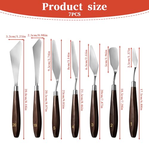 7Pcs Spatula Palette Knife Painting Knife Set Stainless Steel Drawing Scraper Painting Knives Pallet Knives Painting Accessories for oil, Canvas, Acrylic Painting