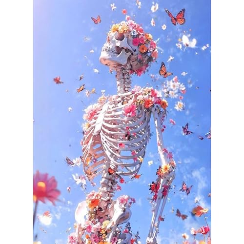 koemhxb Skeleton Paint by Numbers for Adult, Floral Skeleton Art Paint by Numbers Kit for Adults Beginners, DIY Acrylic Painting on Canvas for Home Wall Art Decor 16x20 Inch - color: Floral Skeleton Art