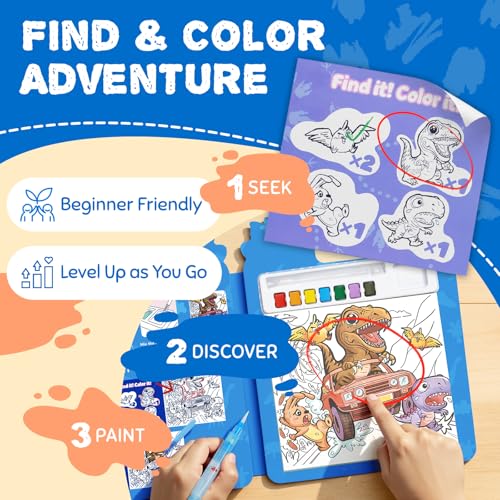 JoyCat Find & Color Paint with Water Coloring Books for Toddlers | Seek and Find Learning Activity, Dinosaur No Mess Arts & Crafts Kids Toys Ages 3-5 & 4-8, Birthday Gifts for Boys & Girls - style: Dinosaurs
