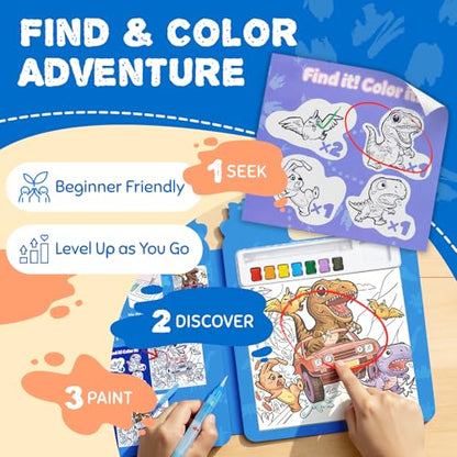 JoyCat Find & Color Paint with Water Coloring Books for Toddlers | Seek and Find Learning Activity, Dinosaur No Mess Arts & Crafts Kids Toys Ages 3-5 & 4-8, Birthday Gifts for Boys & Girls - style: Dinosaurs