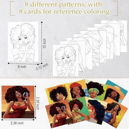 Cholemy 36 Pcs Paint and Sip Kit Gift for Adults 8''x10'',Fashion Women | Pre Drawn Canvas, Painting DIY Afro Acrylic Painting Kit, Wood Easel Brushes, Date Night Bulk, Summer Halloween Party - style: Fashion Women