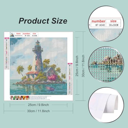 hill froeistung 5D Lighthouse Diamond Art Painting Kits for Adults,Sea,Landscape Diamond Art for Beginners, DIY Full Drill Island Diamond Art Painting(12X12 inch) - color: HF-A040