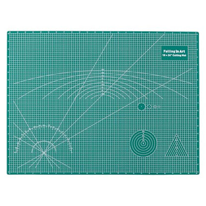 Falling in Art Self Healing Cutting Mat, 18x24" Cutting Mats for Sewing, Double-sided 5-Ply Fabric Cutting Board for Crafting, Quilting and Sewing Projects, Green
