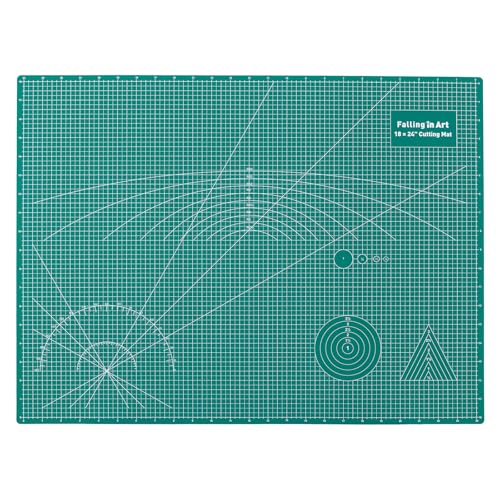 Falling in Art Self Healing Cutting Mat, 18x24" Cutting Mats for Sewing, Double-sided 5-Ply Fabric Cutting Board for Crafting, Quilting and Sewing Projects, Green