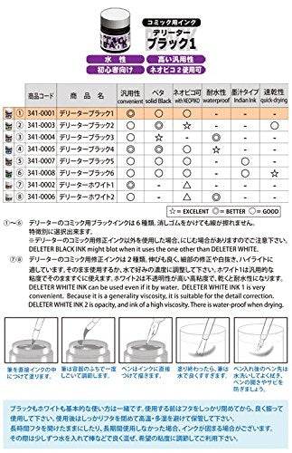 Deleter Manga Ink, Black 1, Basic Black Ink for dip pen & brush, Semi-gloss finish, 30ml/bottle, 1 Bottle (341-0001) - color: Black 1