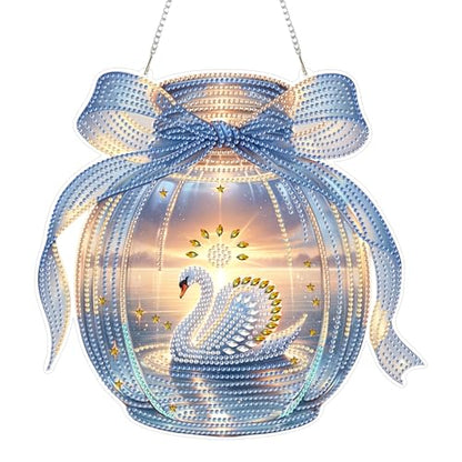 Eiflow Acrylic Diamond Art Hanging Kit for Adults, DIY Diamonds Painting Door Hanger Board Kit, Special Crystal Diamond Art Painting Pendant Ornament (Swan) - color: Swan