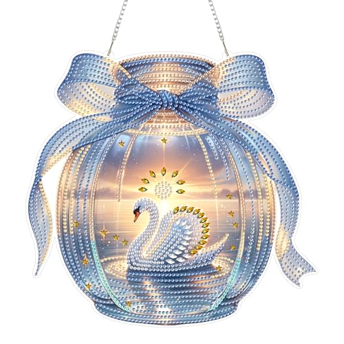 Eiflow Acrylic Diamond Art Hanging Kit for Adults, DIY Diamonds Painting Door Hanger Board Kit, Special Crystal Diamond Art Painting Pendant Ornament (Swan) - color: Swan