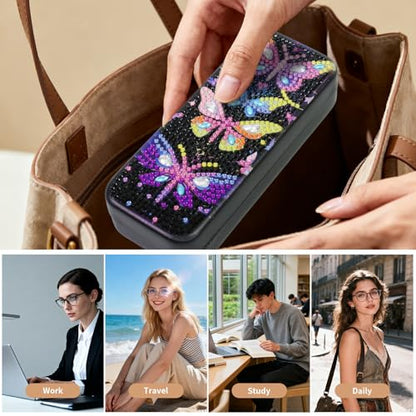 FlyingMage 5D Diamond Art Painting Kit for Adults Beginner, Small DIY Diamond Dots Gem Art Painting Mosaic Kits, Cute Hard Shell Sunglasses Eyeglasses Glasses Case for Women Teen (Black Butterfly) - color: Black Butterfly