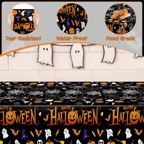 4 Pack Halloween Tablecloth 54 x 108 Inch Pumpkin Spider Web Table Cover - color: Halloween, size: 4pcs 54x108 in