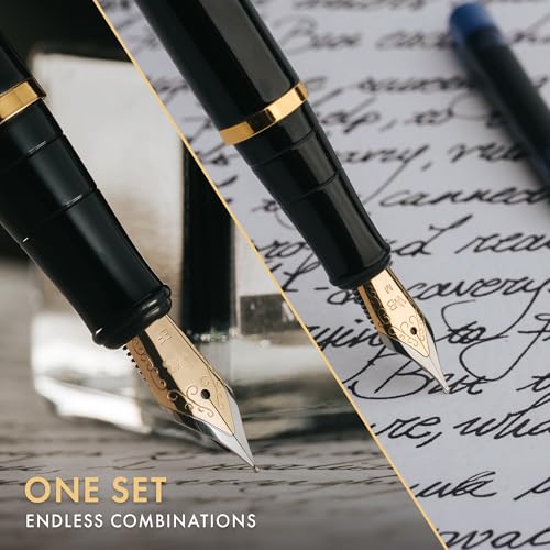 Wordsworth & Black Fountain Pen Gift Set, Medium & Extra Fine Nib, Black Gold - color: Black Gold