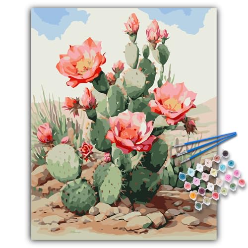 Paint by Numbers Kit for Adults Beginner, Desert Cactus Flowers,16x20 Inch - color: LBUSOPNF1P06