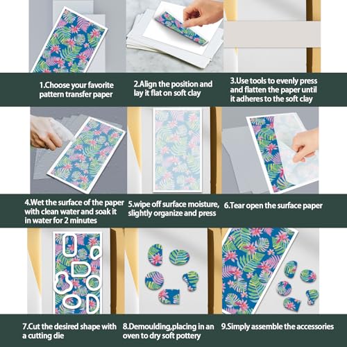 OLYCRAFT Plants Clay Transfer Paper 4 Designs 24pcs Polymer Clay Transfer Sheets for Jewelry Making - style: Tropical Flower