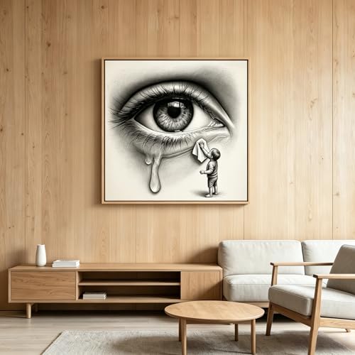 Diamond Painting Kits for Adults, Eye Diamond Art Kit 13.7x13.7 Inch | 5D Full Round Drill Abstract Human Black White Sketch Crying Gem Dot DIY Craft Canvas for Wall Decor - color: KM1115-1