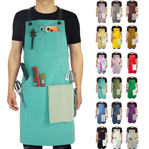 Kitchen Apron, Work Apron, Canvas Apron, Ice Blue - color: Ice Blue