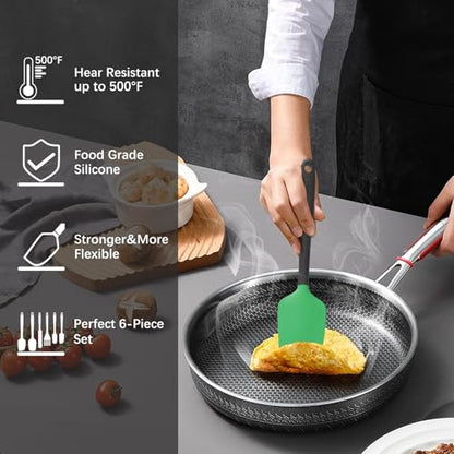 Silicone Spatula Set, 6 Pieces Food Grade Kitchen Utensils with Silicone Brush Heat Resistant Dishwasher Safe BPA-free Rubber Spatula for Scraping, Baking, Cooking, Mixing (Green) - color: Green