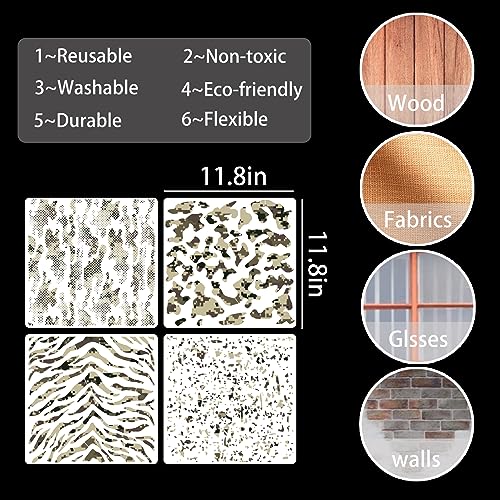 9 Pieces Camo Stencils for Spray Paint, Camouflage Pattern Stencils Templates Reusable Digital Camo Paint Stencils for Boat DIY Crafts Spray Painta (11.8 × 11.8 in Camo) - style: 11.8 × 11.8 in Camo