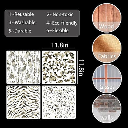 9 Pieces Camo Stencils for Spray Paint, Camouflage Pattern Stencils Templates Reusable Digital Camo Paint Stencils for Boat DIY Crafts Spray Painta (11.8 × 11.8 in Camo) - style: 11.8 × 11.8 in Camo