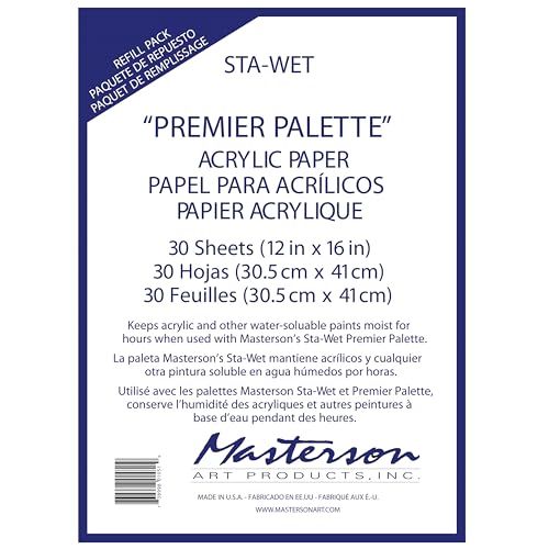 Masterson Sta-Wet Premier Palette Bundled Set, 12in x 16in Airtight Wet Painting Palette, with 30 Acrylic Paper Refill Sheets and 1 Sponge Refill Pack, Keeps Wet Paint Fresh for Days, Made in USA
