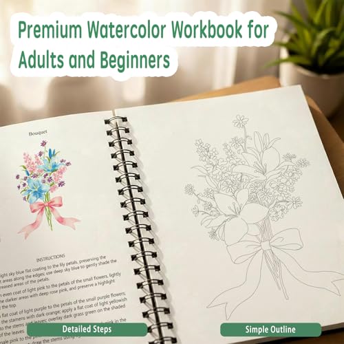 SLWBZ All-in-One Watercolor Workbook - Beginner Friendly Art Coloring Book with 15 Pre-Sketched Thick Watercolor Paper Pages - Creative Exploration & Stress Relief Gift (Spring) - color: Spring, size: Without Palette