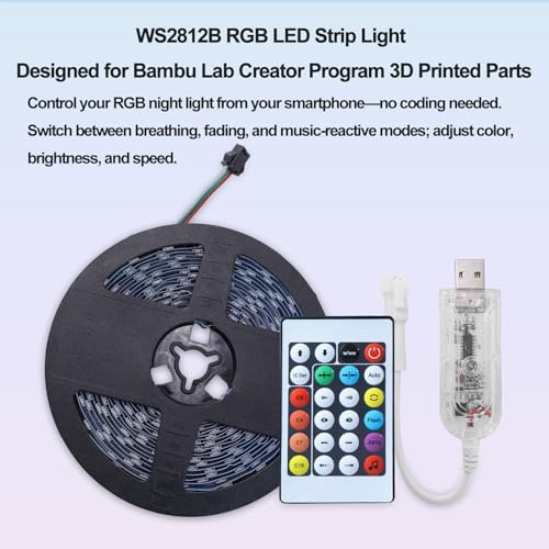 LED Light Box Kit for 3D Printed Light, RGB LED Strip Lights for Bambu Lab 3D Printer WS2812B, Smart App Control Small Lamp for MakerWorld DIY Models, USB 5V (5M/16.4FT APP & IR Control) - style: 5M/16.4FT