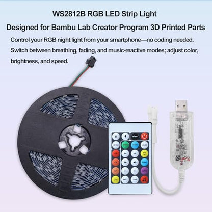 LED Light Box Kit for 3D Printed Light, RGB LED Strip Lights for Bambu Lab 3D Printer WS2812B, Smart App Control Small Lamp for MakerWorld DIY Models, USB 5V (5M/16.4FT APP & IR Control) - style: 5M/16.4FT