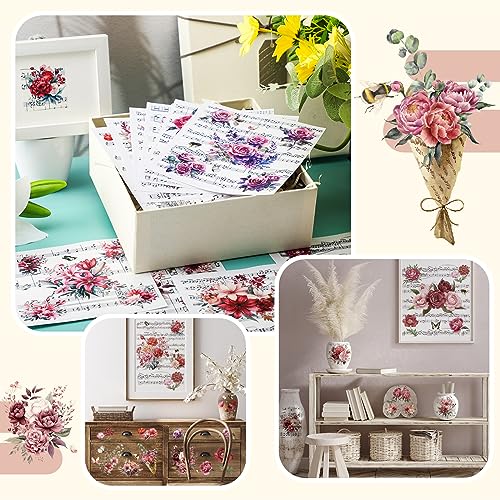 BBTO 12 Sheets Rub on Transfers for Crafts Wood Furniture DIY, 5.5" x 5.7" - style: Music Flower