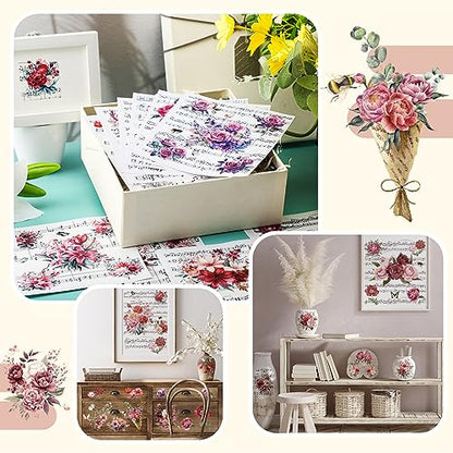 BBTO 12 Sheets Rub on Transfers for Crafts Wood Furniture DIY, 5.5" x 5.7" - style: Music Flower