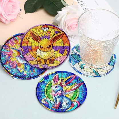 nekpiahu 8Pcs Diamond Painting Coasters with Holder,DIY Cartoon Life Coaster Diamond Art Kits for Adults, Beginners Round Full Drill Diamond Art Craft Supplies - color: Bdwy507
