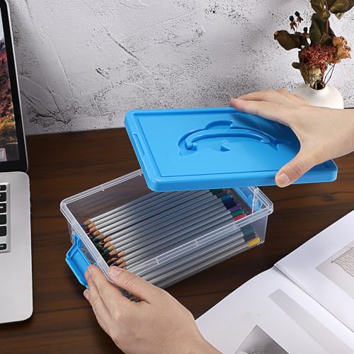 BTSKY 1-Pack Clear Small Plastic Storage Box with Lid - 9″x5.5″x2.8″, Blue | Stackable Organizer Featuring Easy-Lift Dolphin Design, Multi-Use Portable Container for Craft, Office, Space-Saving - color: Blue